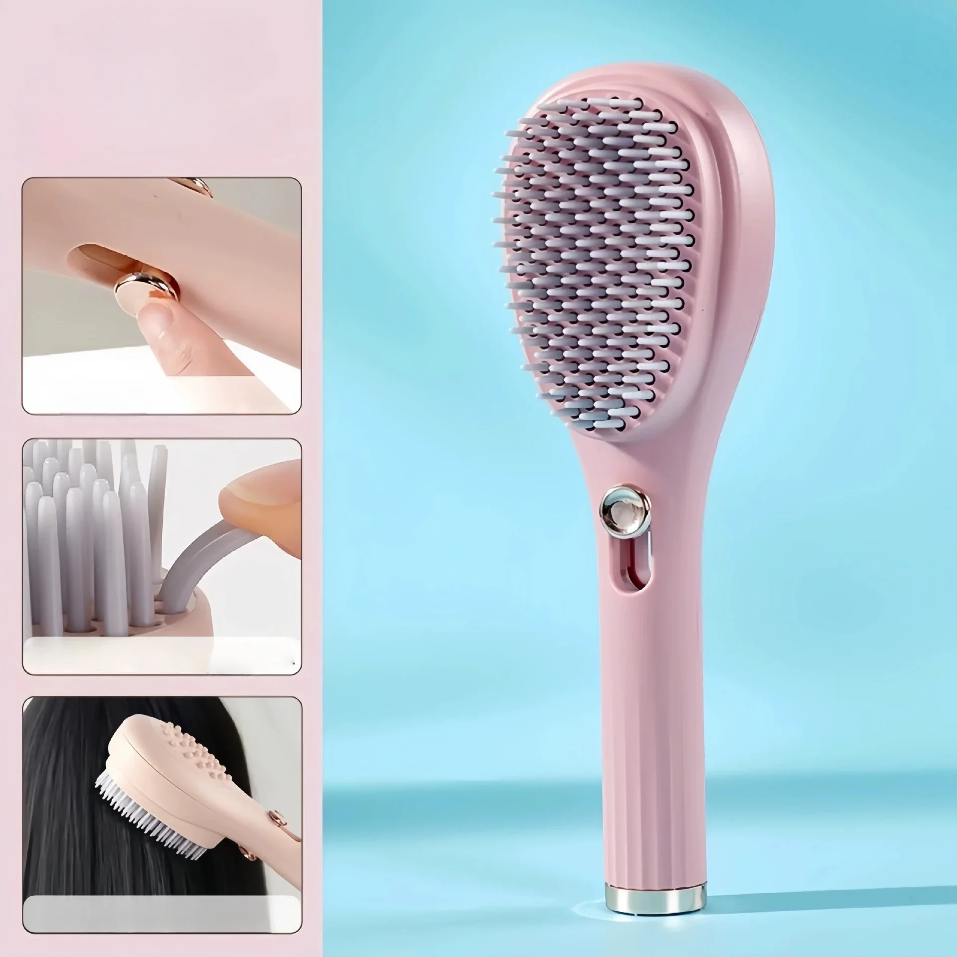 Zelfreinigende haarborstel voor vrouwen, intrekbare haarborstel, schoon te maken, antistatische massageborstel, roterende telescopische structuur
