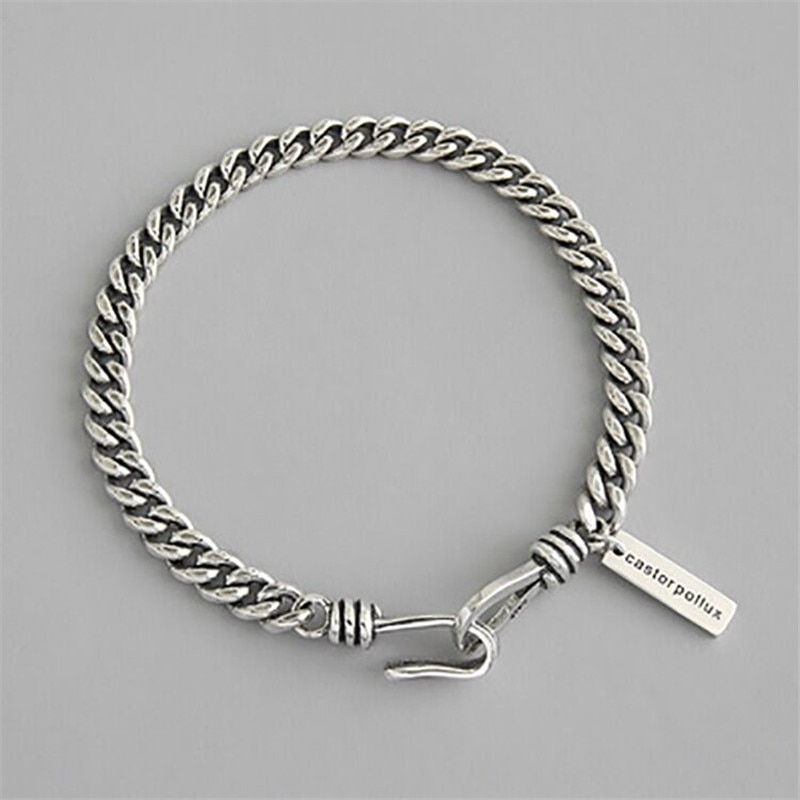 POFUNUO 925 Silver Women Men Unisex Chic Bracelets Vintage Style Male Female Make Old Distress Bracelet Bangles With tag