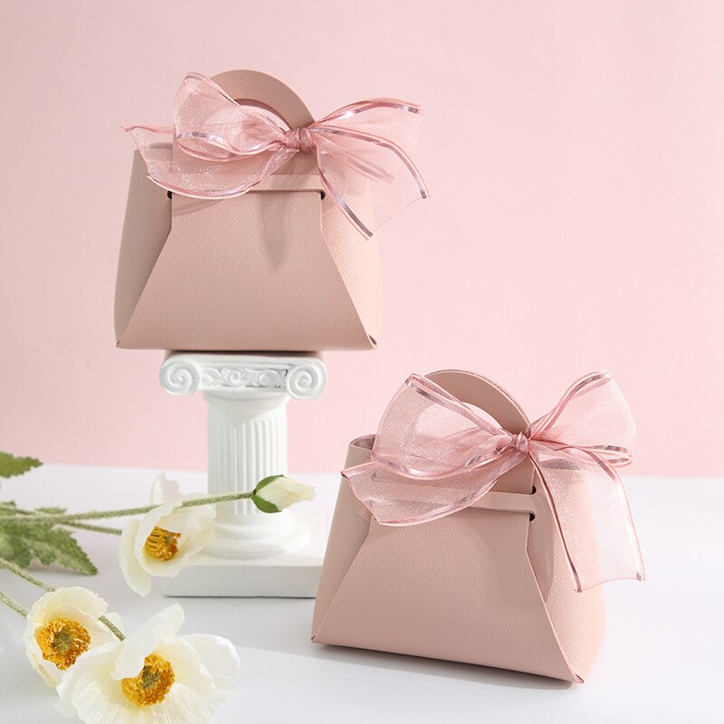 20 Pcs Draagbare Lederen Wedding Candy Box Met Lint Wedding Party Eenvoudig Te Monteren Kleine Bag