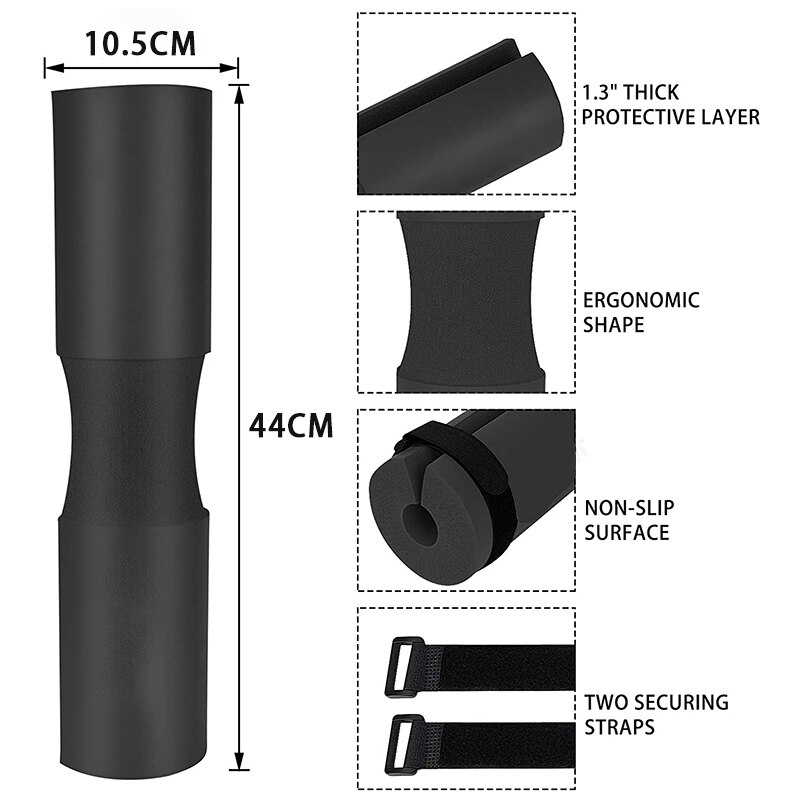 Almohadilla para sentadillas, mancuerna con correas de fijación, Protector para cuello y hombros, equipo de gimnasio para culturismo, levantamiento de pesas
