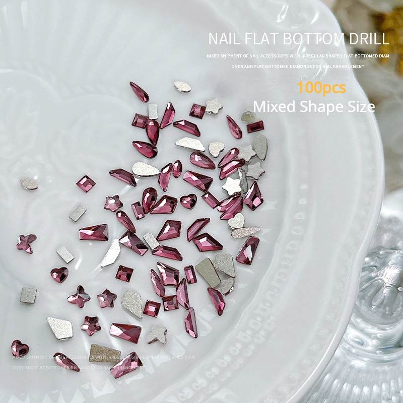 100 Uds Mini forma de cristal diamante decoraciones de uñas fondo plano diamantes de imitación Color mezclado piedras preciosas de vidrio accesorio de manicura DIY: Rojo