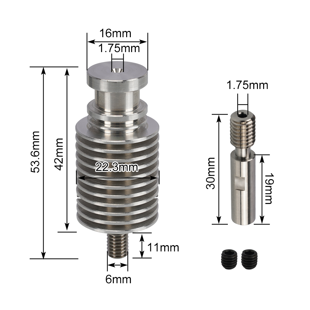 E3D V6 Heatbreak Heatsink KP3S 3D Printer Titanium Alloy Bi-Metal Throat For Kingroon KP3S/KP3S Pro/KP3S Pro S1/KP3S Pro V2/KP5L