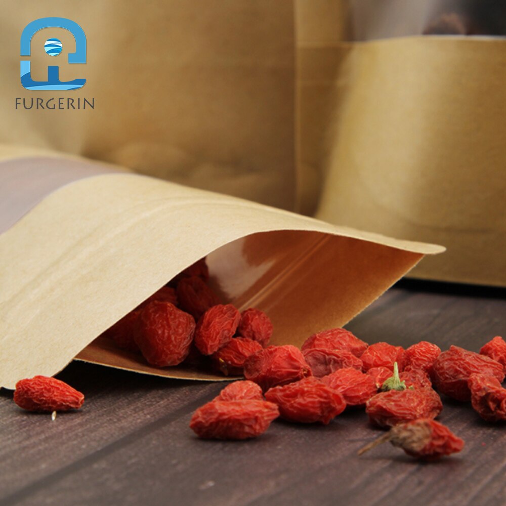 FURGERIN 10pcs Brown Kraft Paper Bag stand up zip bag for food packaging bags window Eco Friendly Reusable Produce Bags