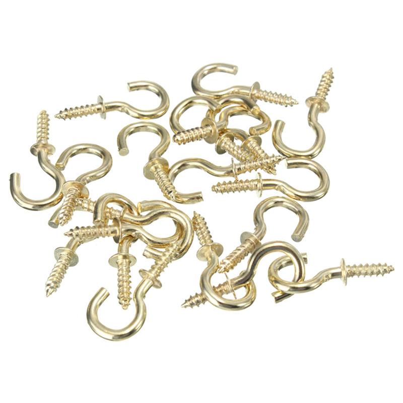 20pcs Heavy Duty Chrome Plated Mug Shouldered Cup Hooks 1.98cm Cup Hooks Hanger Screw-In Ceiling Hooks Home Storage Organization