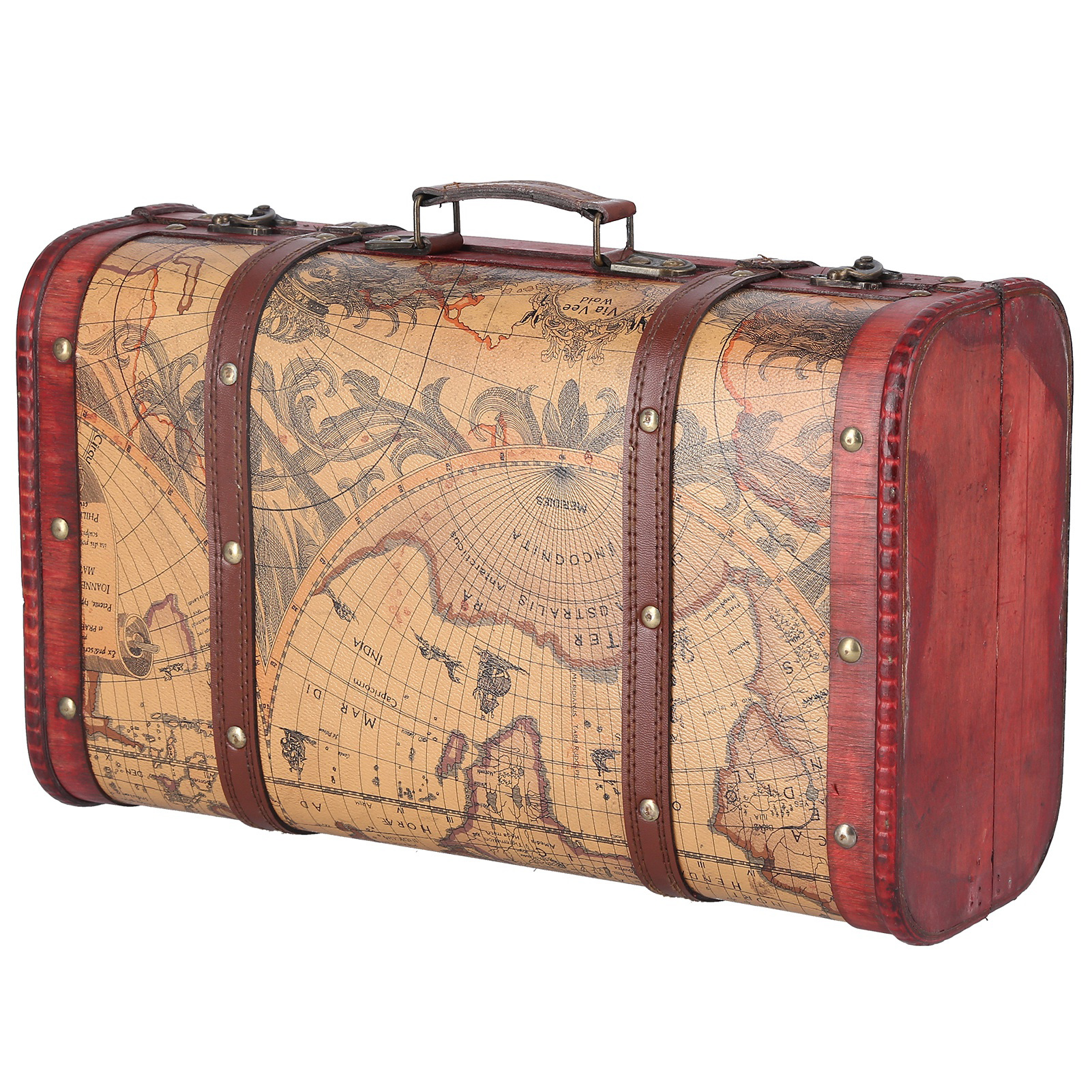 Maleta Retro Vintage de gran capacidad, portátil, de madera compuesta, de mapa, Cofre del Tesoro, estuche de almacenamiento para el hogar