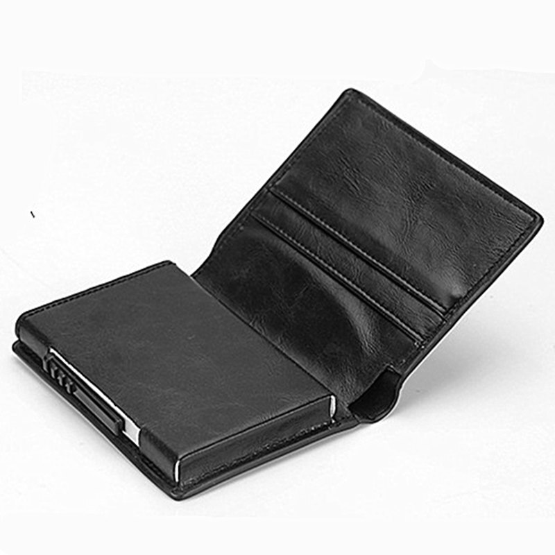 BISI GORO-paquet de cartes de visite, protecteur RFID, crédit, Slim, portefeuille métallique pour hommes et femmes, portefeuille porte-cartes: CrazyHorse BlackX-36