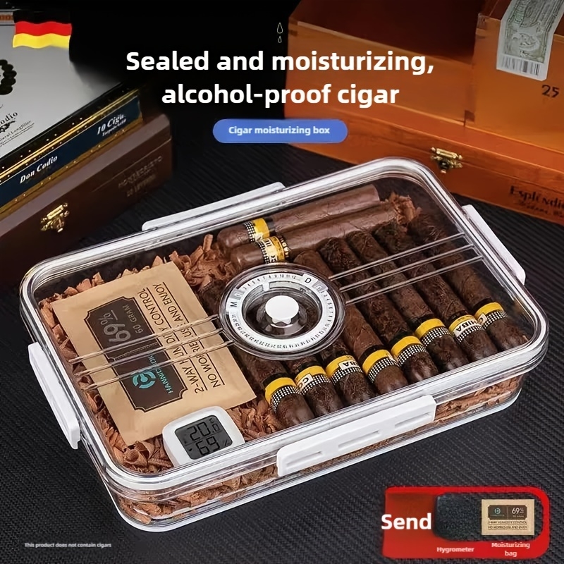 Sigaar Humidor Transparant Verzegeld Vochtbestendig Hydraterende Cederhout Plank Alcohol Voedende Dubbellaags Slot Draagbare Sigarettendoos