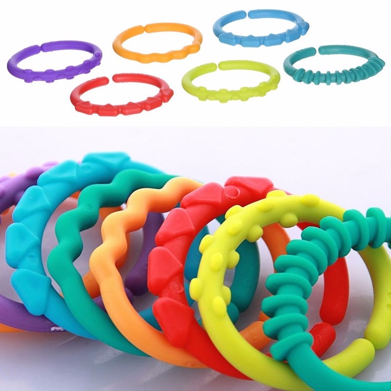 Cute 24pcs/lot Baby Teether Toys Colorful Rainbow Rings Baby Rattle Mobiles Crib Bed Stroller Hanging Decoration Educational Toy