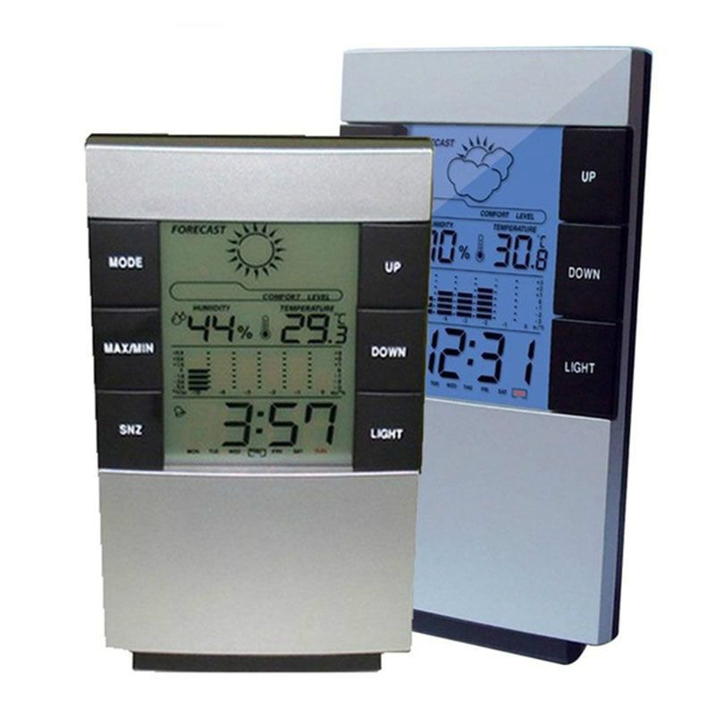 LED Alarm Clock Temperature Thermometer Desk Time Date Display Calendar Hygrometer Humidity Meter Weather Forecast Digital Clock