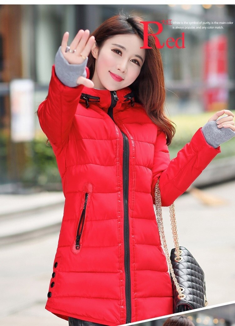 Abrigo con capucha de invierno para mujer de talla grande, Color caramelo, chaqueta acolchada de algodón, Parka larga para mujer, chaqueta acolchada para mujer: Rojo / M