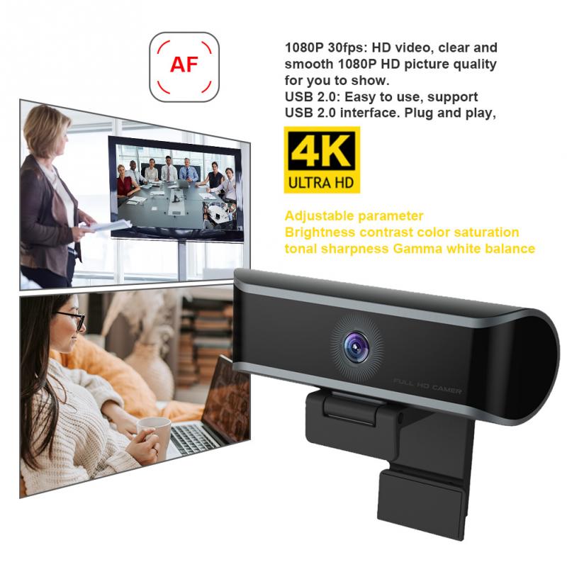 4K HD 1080P 30fps Webcam USB Computer Camera Flexible Rotatable Digital Web Cam with Mic for Laptop Desktop PC Tablet Camera