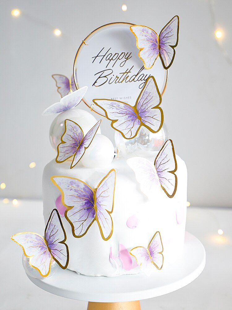 Gelukkige Verjaardag Vlinder Thema Cake Toppershandmade Geschilderd Bruiloft Verjaardag Taart Decoratie Party Bakken Levert