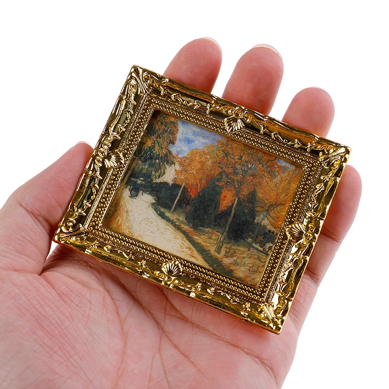 1 Pc Diy Dollhouse Mini Oil Painting Dollshouse Miniature 1:12 Miniature Furniture Doll House Resin Picture Frame