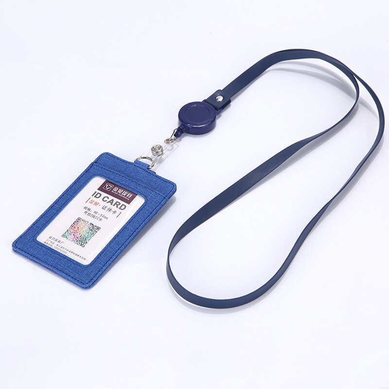 Work Badge Business Card Holder Men Women Worker with Rope Retractable PU Leather Employee Name ID Card Case Lanyard: Retractable pu rope2