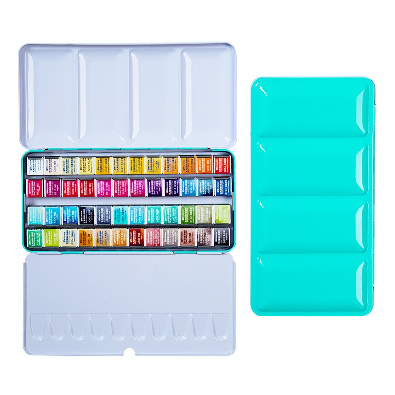 Conjunto de pinturas de acuarela sólidas, caja de lata de pigmento de color agua para suministros de arte, 12/24/36/48 colores: 48 colors blue
