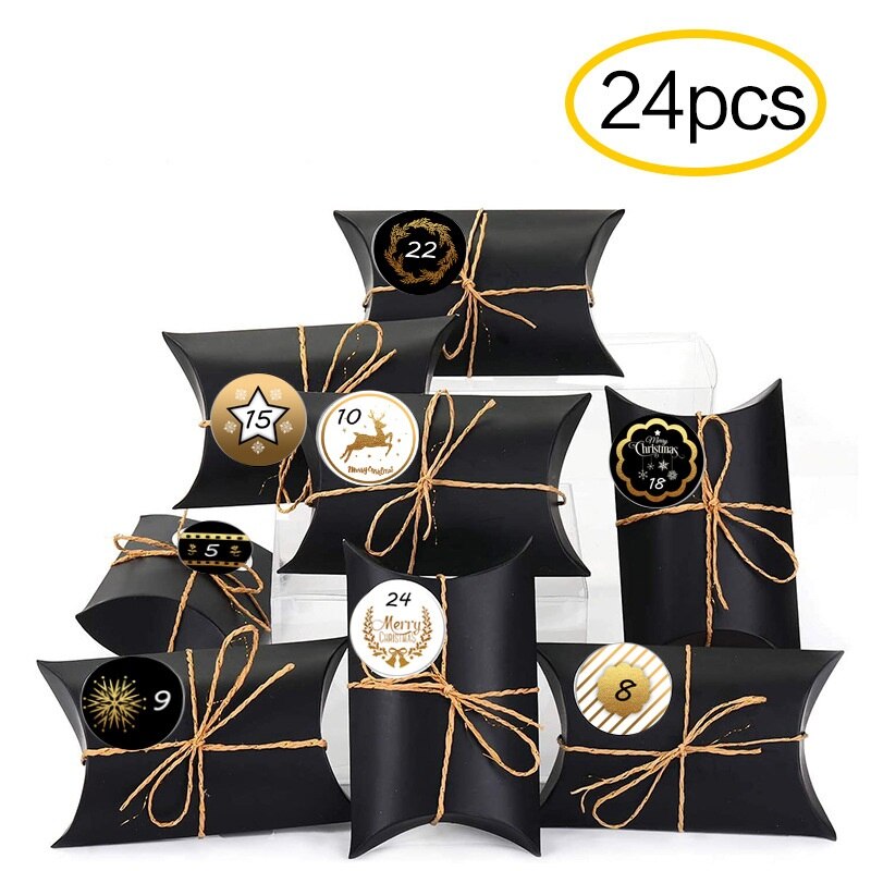 Neueste 24 teile/satz 13x 7,7x3,6 cm Schwarz Süssigkeit Kasten Handwerk Papier Kissen bilden Party Kasten Taschen Umweltfreundliche Kraft