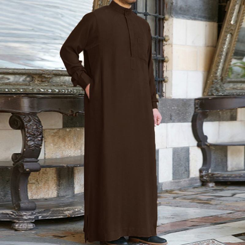 Thobe formel Jubba hommes vêtements Robe à manches longues saoudien Arabe Thobe homme caftan Ropa Arabe islamique Thobe musulman Robe indienne: Brown / XXXL