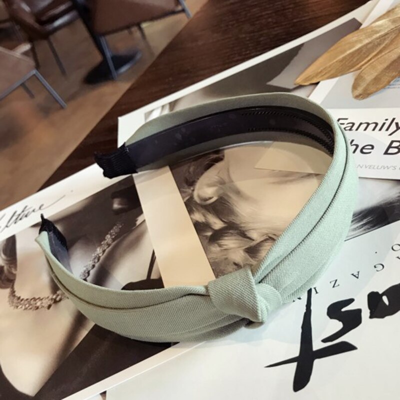 Effen Kleur Knoop Hoofdbanden Voor Vrouwen Eenvoudige Stof Meisjes Haarband Vrouwen Haaraccessoires Brede Zijde Haarband: green