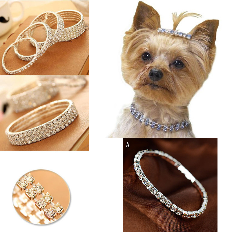 Bling Strass Hundehalsband – PU Leder Mit Kristall-Diamanten, Größe S-M-L-XL, Verstellbar (S, Dunkelblau)