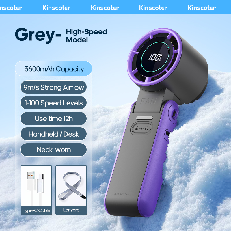 KINSCOTER-ventilador portátil plegable para exteriores, miniventilador Turbo de alta velocidad, recargable, 3600mAh, 100 niveles, Control libre: Rojo