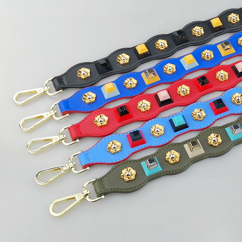 Colorful Rivet Leather Bag Strap For Women Shoulder Bag Accessories Belts Famous Brand Strap Replacement Strap