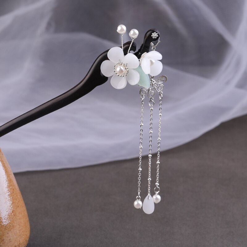 Chinese Hairpins Clips Tassel Flower Pearls Chopsticks Hair Sticks Wooden Hair Forks Jewelry for Women Hair Styling FORSEVEN