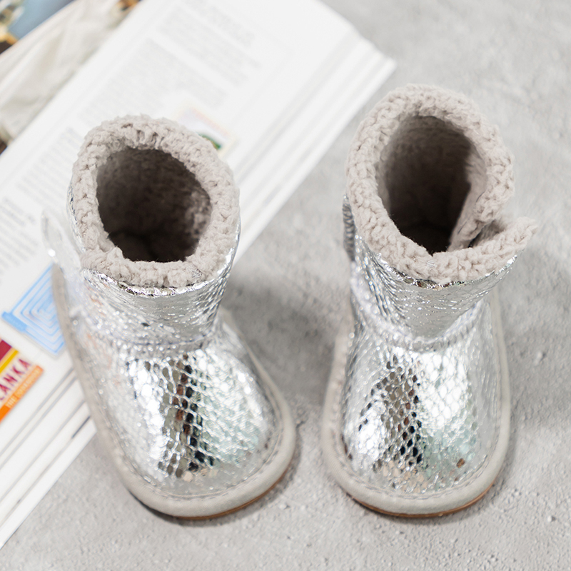 Baby Baby Meisjes Jongens Platte Thermische Schoenen Voor Winter Zilveren Babyschoenen Effen High-Top Zachte Zool Laarzen Peuter mocassins Schoenen: 6-12 Months