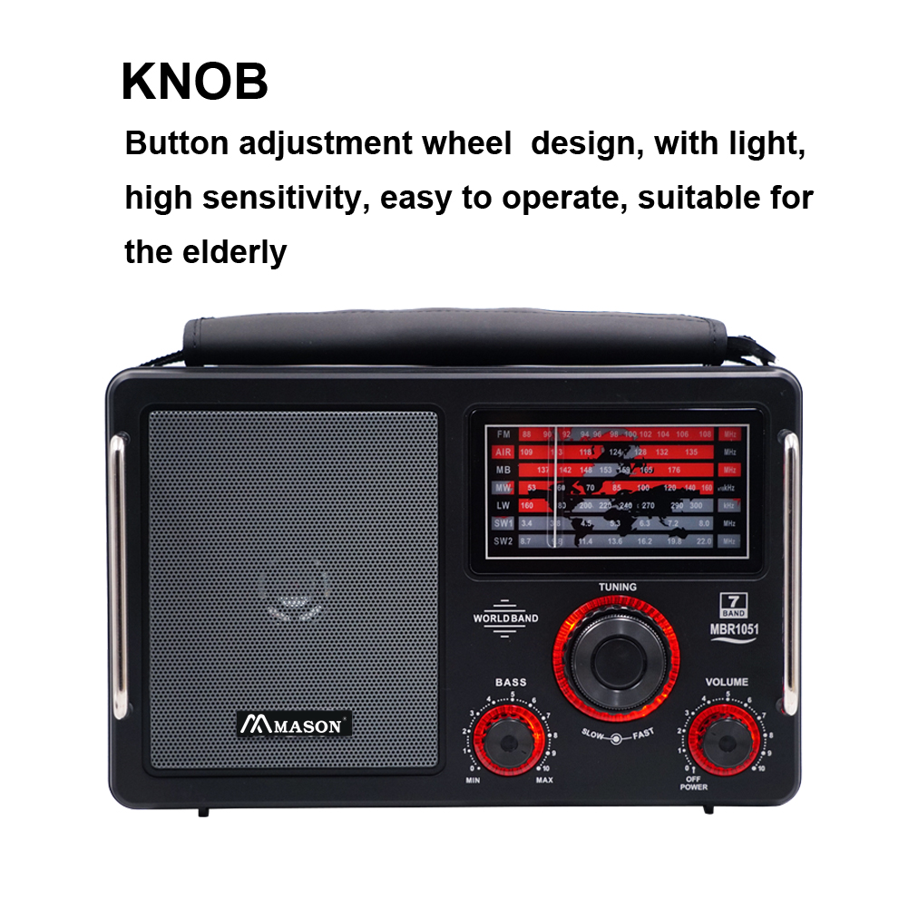 FM AIR MB MW LW SW1-2 7 Band Portable All Band Receiver AC or 4xD Battery Powered Analog Radio Large Knob