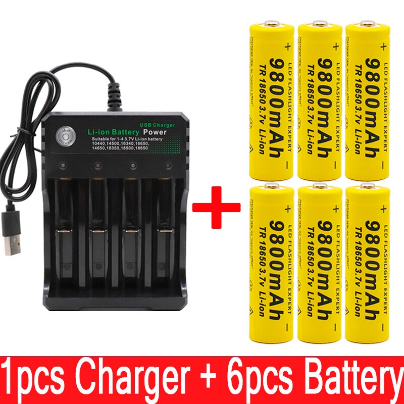 100% 18650 battery 3.7V 9800mAh rechargeable liion battery for Led flashlight battery 18650 battery +USB charger
