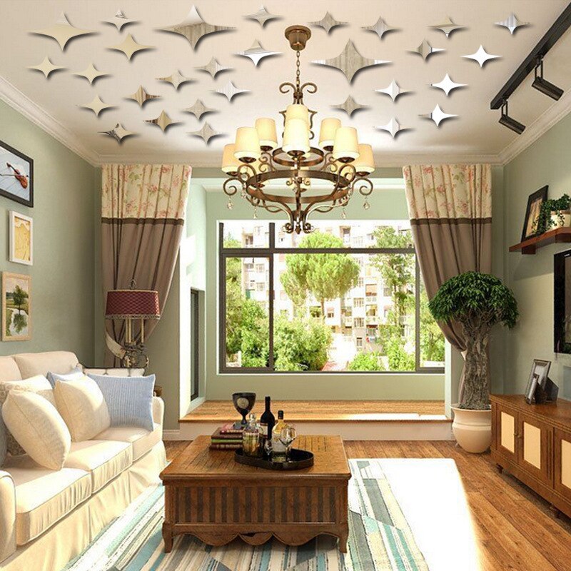 Jm215 hemelsterren acryl spiegel muursticker 3d driedimensionale acryl spiegel slaapkamer huisdecoratie spiegel muursticker