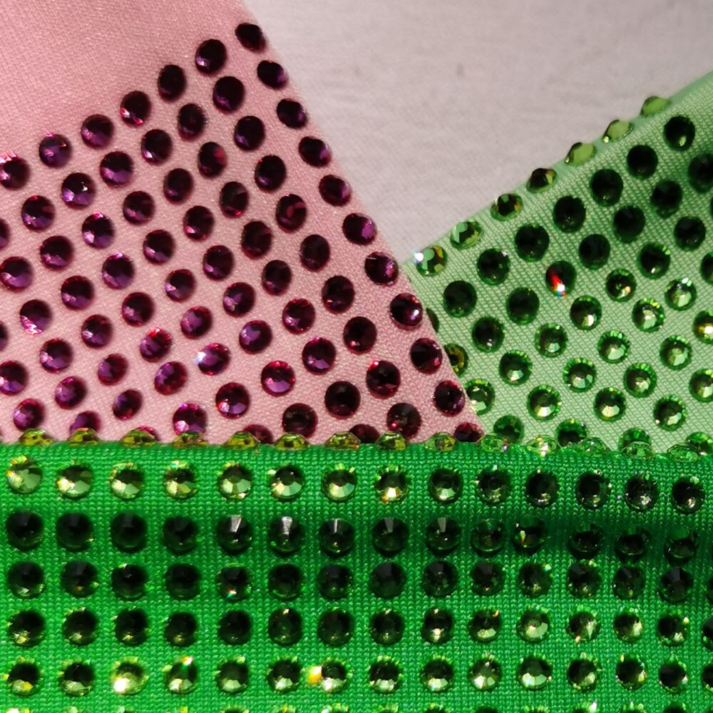 Crystal Fabric Palette Rose Pink Crystal Rhinestone Polyester Spandex Elastic Stretch Fabric Textile