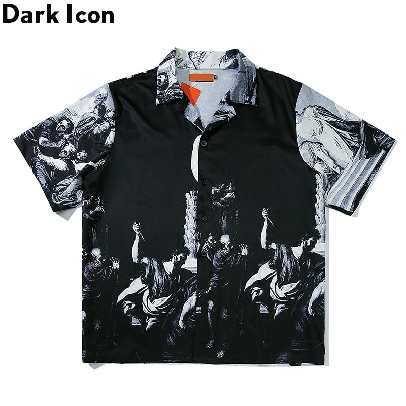 Dark Icoon Gedrukt Hip-Hop Shirt Mannen Zomer Streetwear Mannen Shirt Korte Mouwen Shirt Voor Mannen