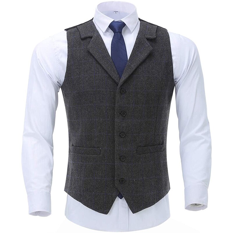 Chaleco con 5 botones para Hombre, ropa Formal de negocios, ajustada, gótica, a cuadros, Vintage, informal