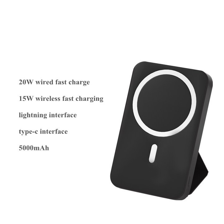 Folding Stand Power Bank 15W Wireless Fast Charging Magnetic Powerbank External Battery Fast Charger Auxiliary Battery poverbank: black