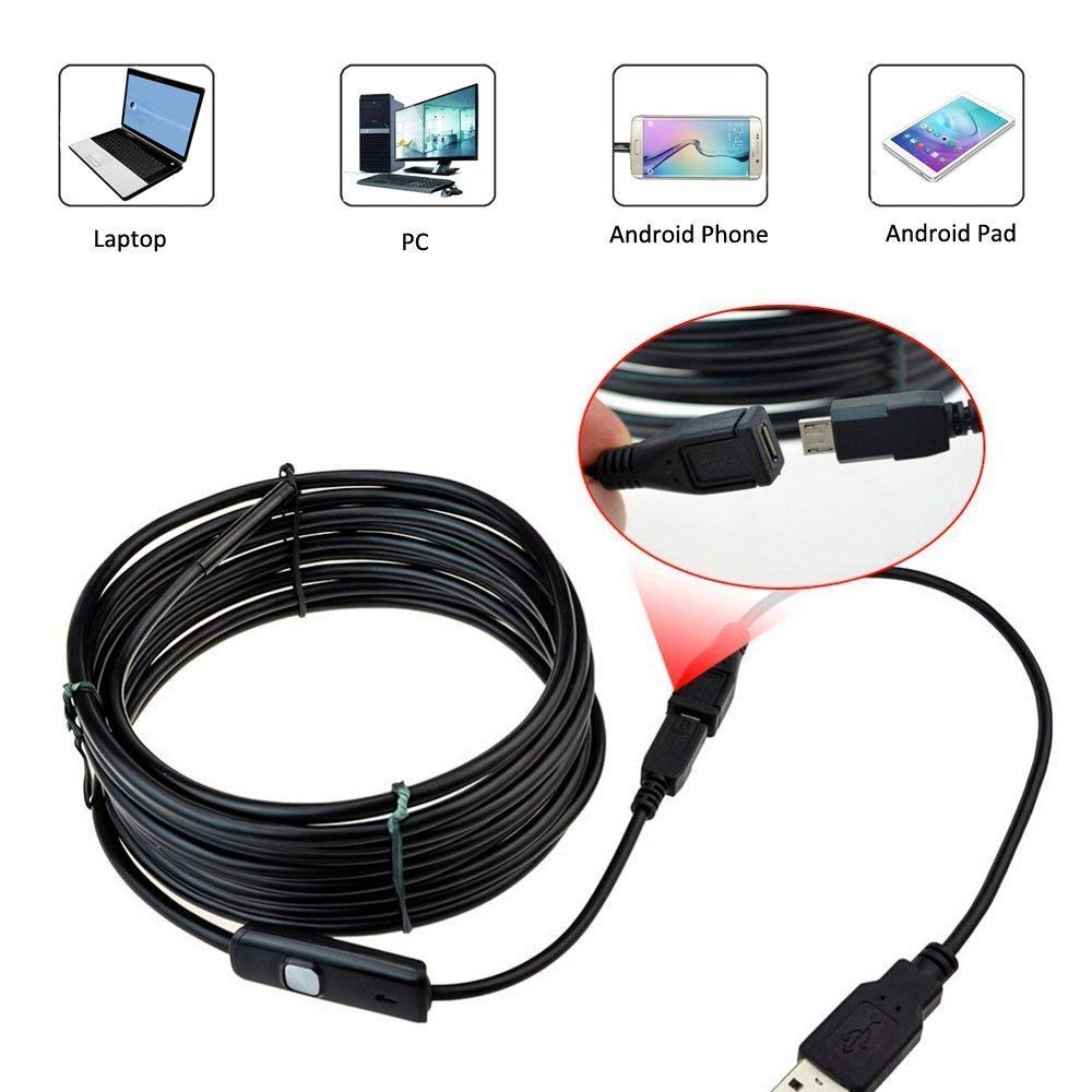 7mm Endoscope Camera Flexible IP67 Waterproof Inspection Borescope Camera for Android PC Notebook 6LEDs Adjustable