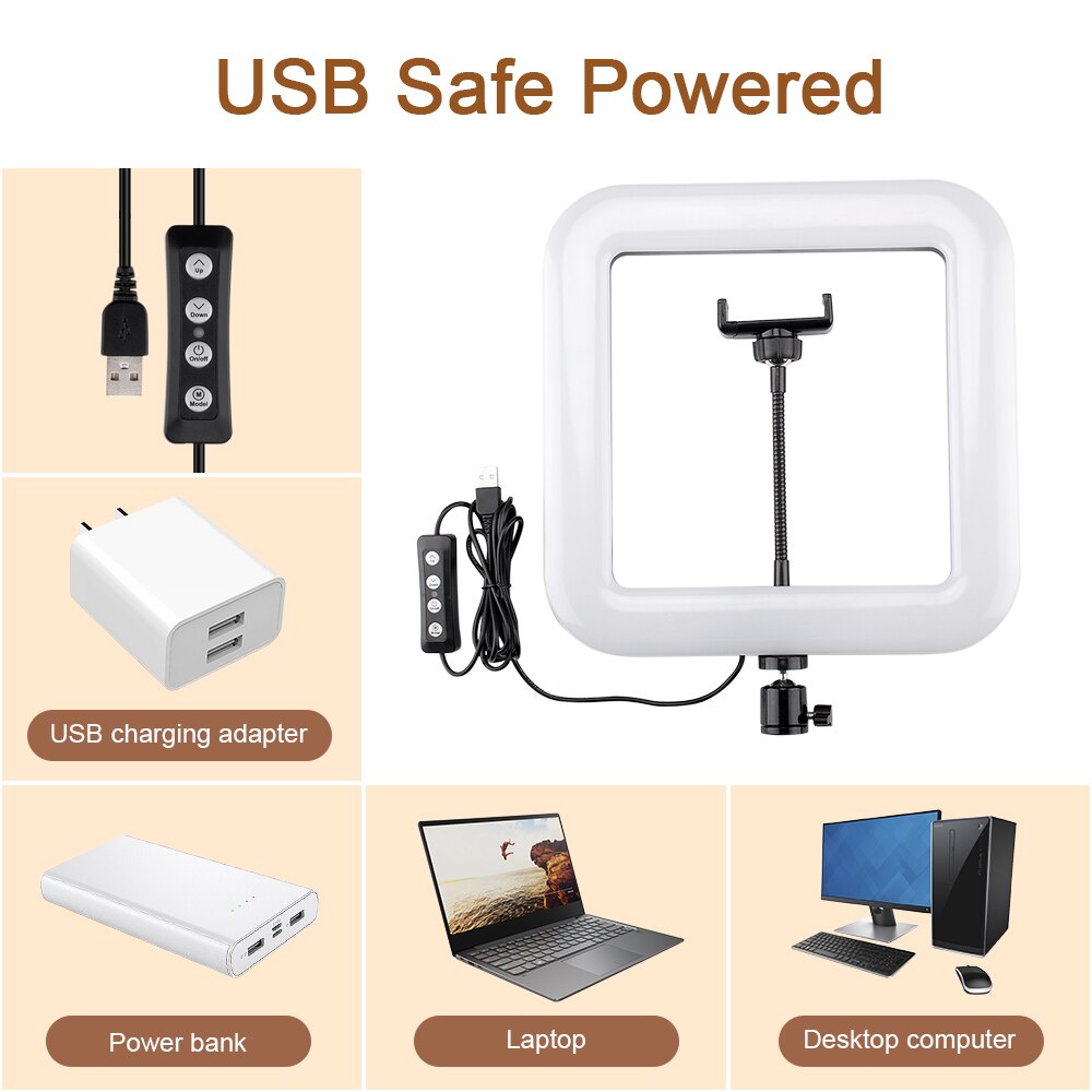 11Inch Square Ring Light with Stand Rovtop LED Camera Selfie Light Ring for iPhone Tripod and Phone Holder for Video Photography