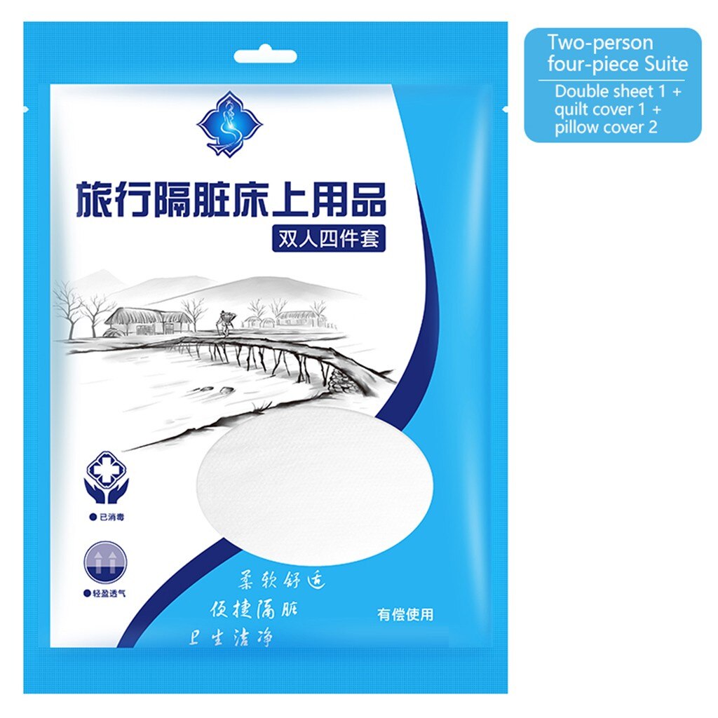 Disposable Bedding Set 4 PC Business Trip Bed Non-woven fabric Bed Set Travel Hotel Sleeping Duvet Cover Sheets Pillowcase: 2xpillow