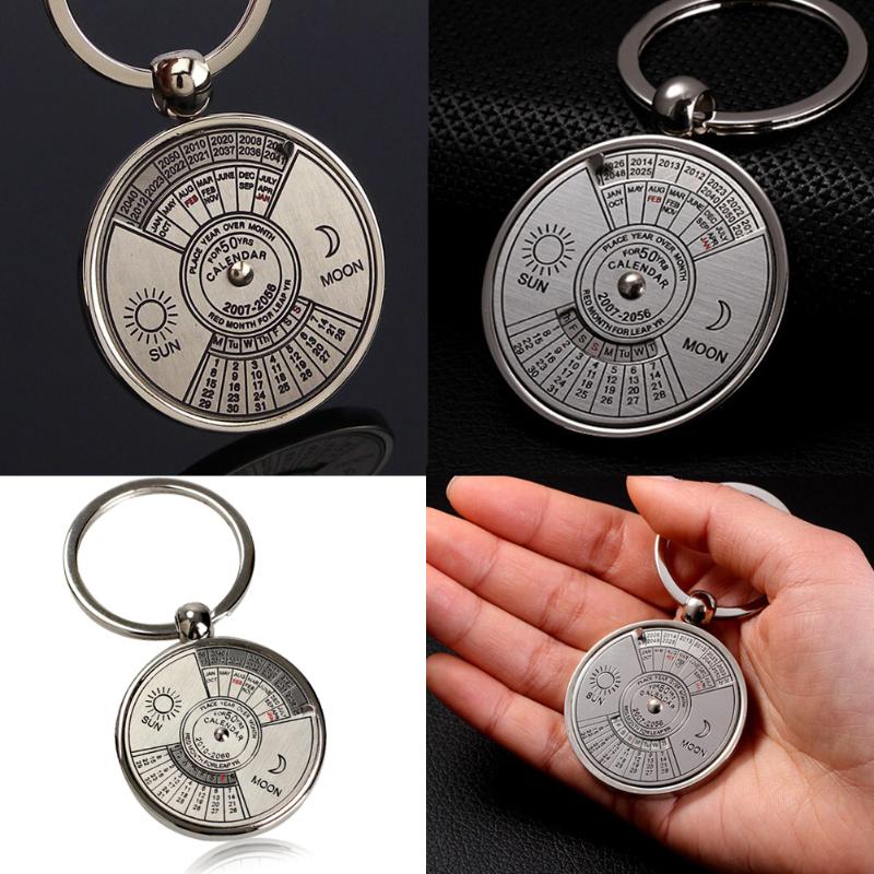 Mini Perpetual Calendar Keychain Ring Unique Metal Keyring 50 Years