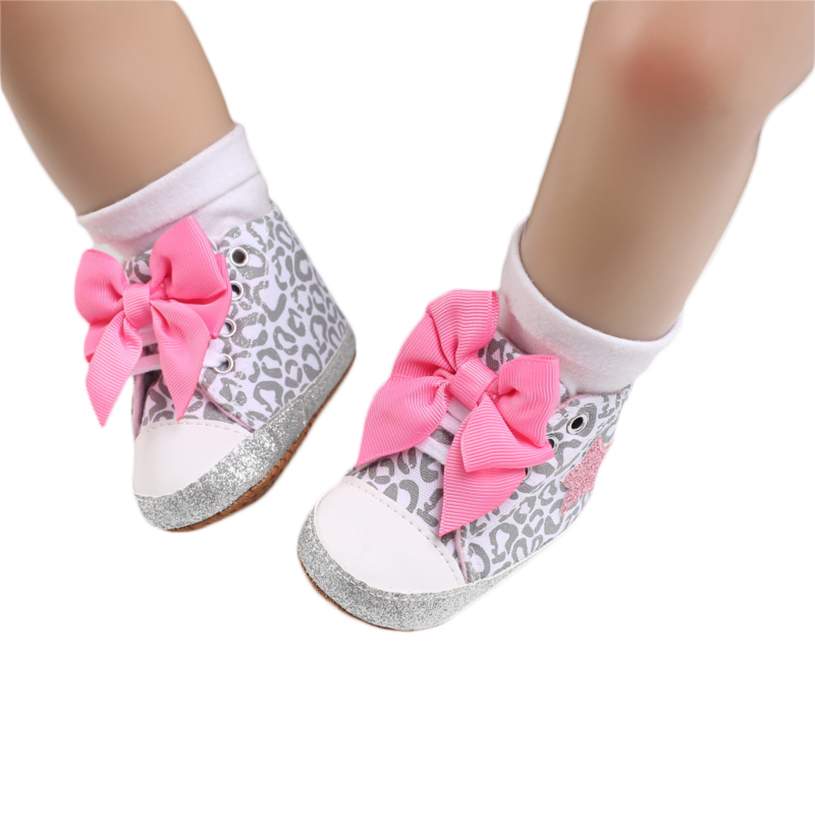 Emmababy – chaussures pour bébé fille, léopard/étoile, cheville haute, nœud papillon, marche, semelle souple, d'anniversaire, première marche