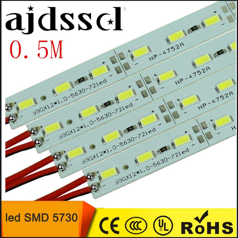 Faixa de luz led 12v smd 5730 5630, tira rígida de led, 10 peças de 50cm por atacado, fábrica, dc