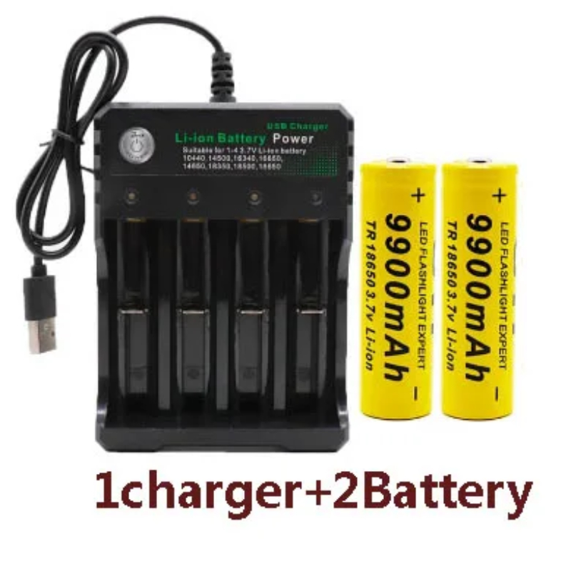 GTF 18650 Original Lithium-ion Battery, 18650 Rechargeable Flashlight, 3.7 V, 9900 MAh for Flashlight+USB Charger: Red