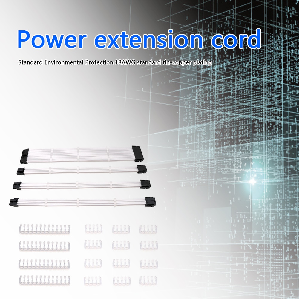 18AWG Sleeved Converter Cord ATX 24P EPS 8P 2 PCI-E 8P Power Extension Cable Kit For PC Computer Case Chassis