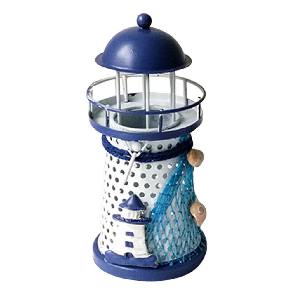 Mediterranean Lighthouse Lantern Candle Holder Vintage Iron Tower Candle Holder Candlestick Home Wedding Decor#y30: A