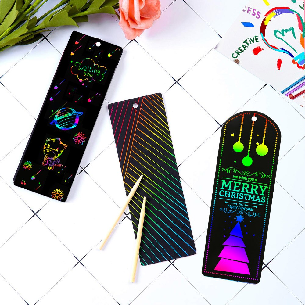 Juego de 36 marcapáginas de arcoíris con 2 estilos, juego de marcapáginas mágicos para niños y estudiantes, marcapáginas DIY de papel para rascar, a granel con herramientas para rascar