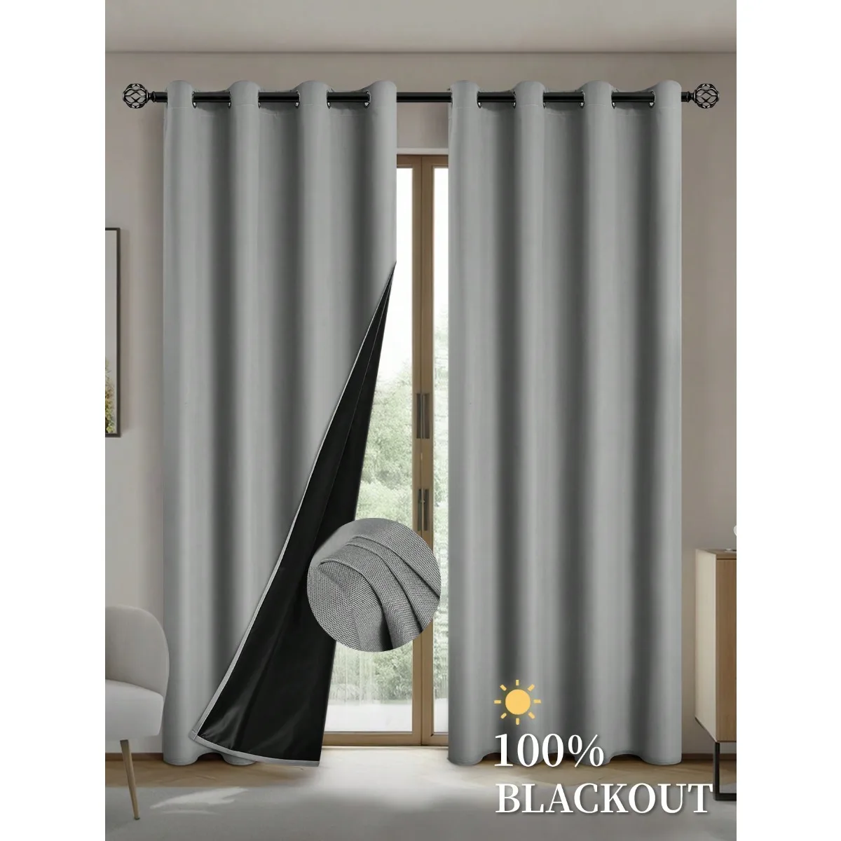 Cortinas opacas con forro aislante recubierto, adecuadas para sala de estar, dormitorio, cocina, decoración del hogar, decoración de la habitación, 2 uds.