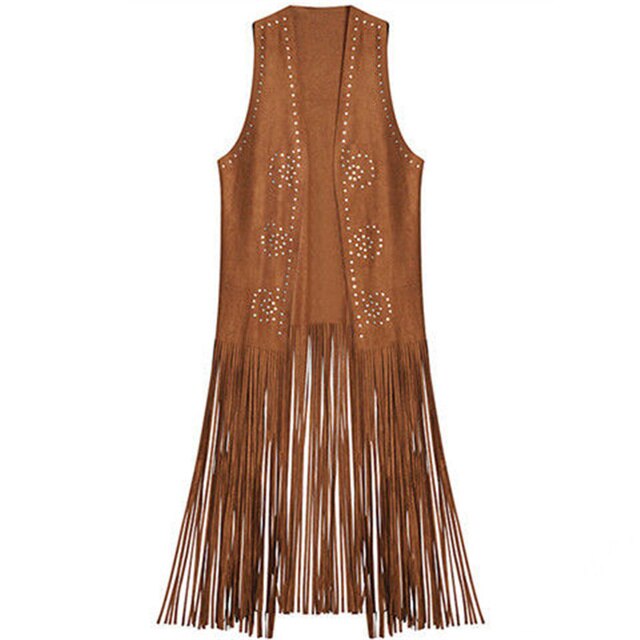 Colete feminino casaco de veludo nova mulher colete casaco de camurça étnica sem mangas borlas franjas coletes cardigan roupas femininas: diamonds brown