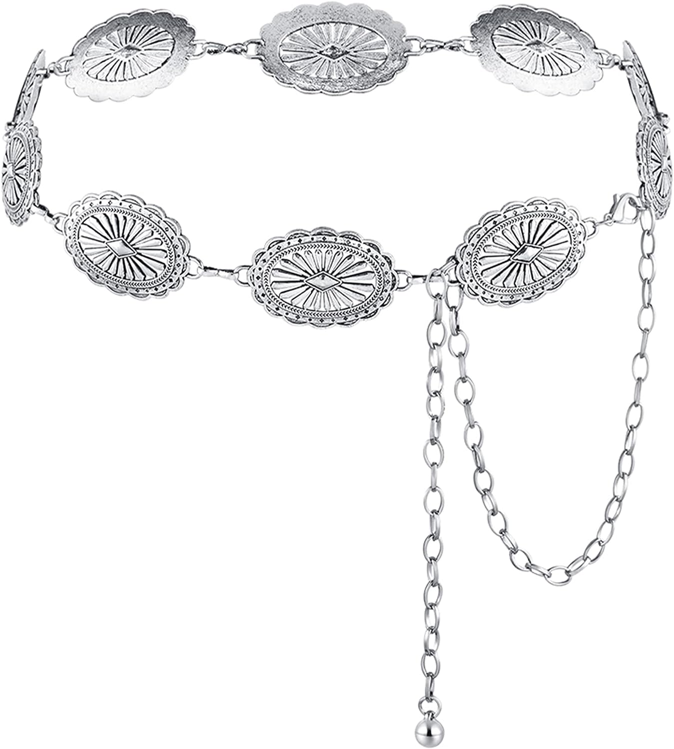 Metal Waist Chain Belt for Women Western Cowgirl Adjustable Concho Silver: green