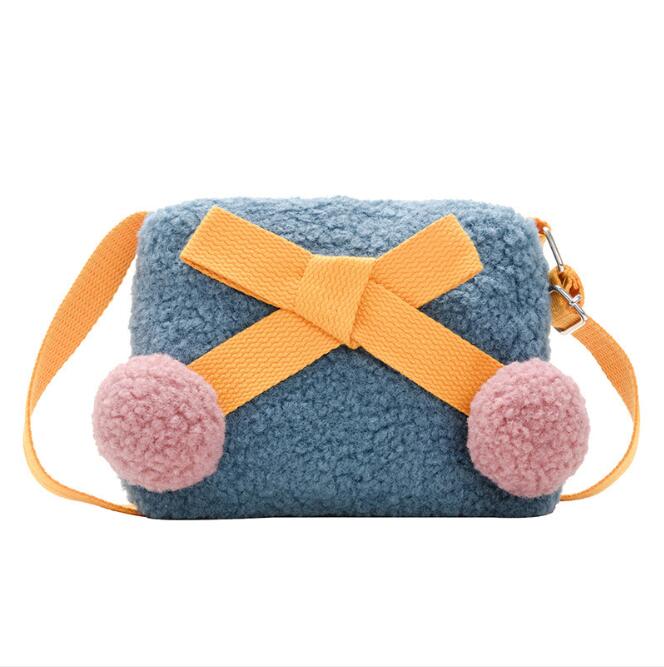 Kinder Kind Baby Mädchen Messenger Taschen Nette Plüsch Pom Pom Bogen Umhängetaschen Mini Handtaschen: Blau