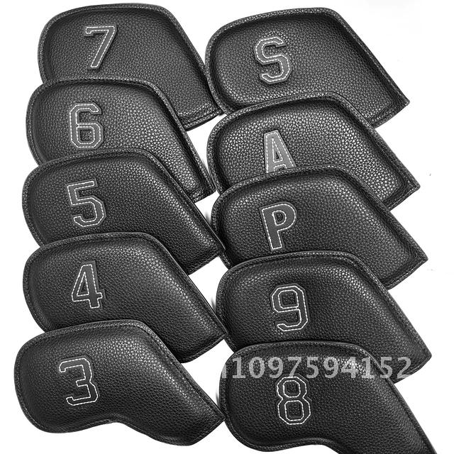 10 unids/set cubierta de cabeza de hierro de Golf 3-9,P,S,A, cubierta de número entrenamiento bordado Club Golf accesorios de equipo deportivo: Negro