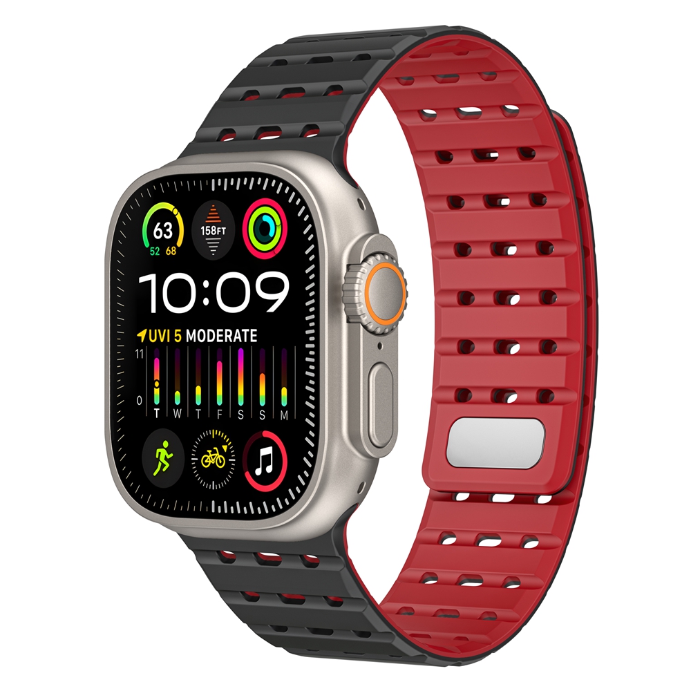 Bracelet de sport magnétique en silicone pour Apple Watch Ultra 2, bracelet de montre, bracelet pour iWatch Series 9, 8, 7, 6, 5, 4, 49mm, 45mm, 44mm, 42mm: Red black
